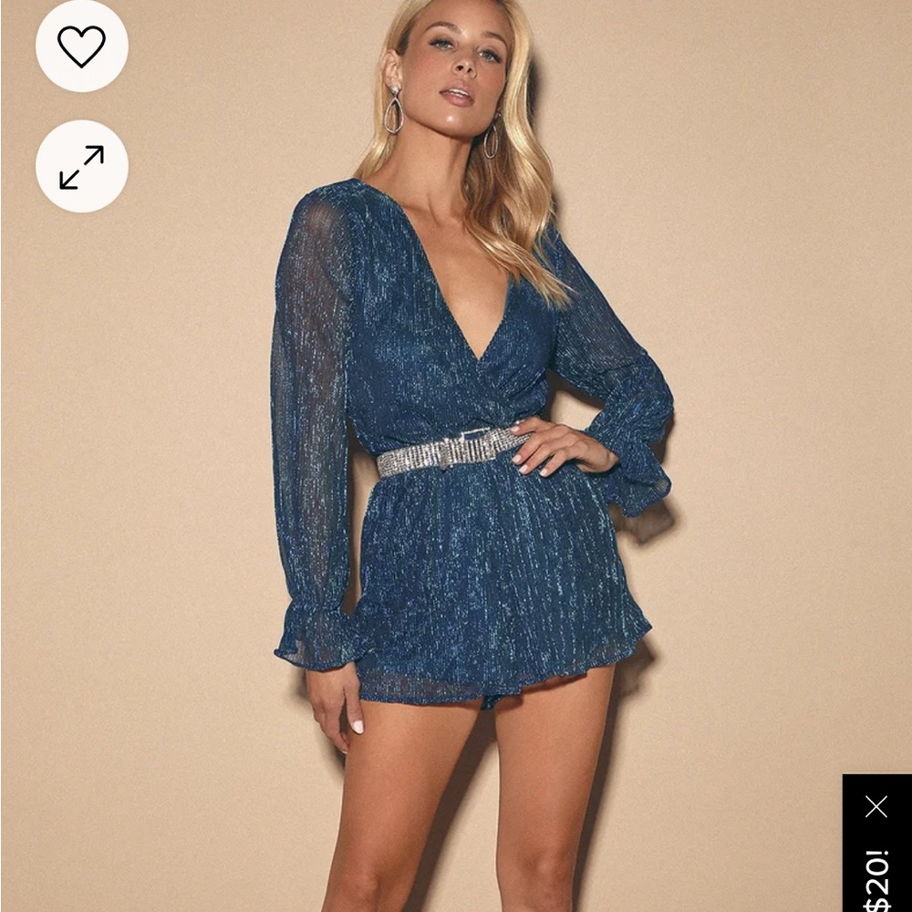 Lulus Blue Metallic Surplice Romper
